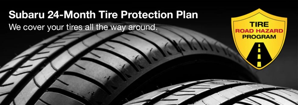 Subaru tire with 24-Month Tire Protection and road hazard program logo. | Bob Johnson Subaru Watertown in Watertown NY